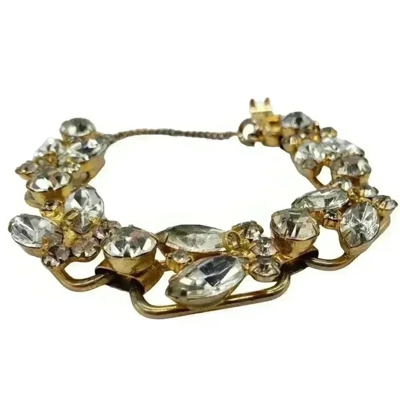 Vintage Bracelet D&E JULIANA big Chunky Rhinestone Gold 7 Link RARE Statement - Picture 4 of 7